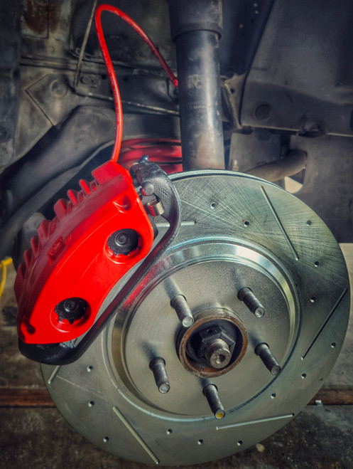 Drift American Extended Length Steel Braided Brake Lines for 79-04 Mustang shown in Red