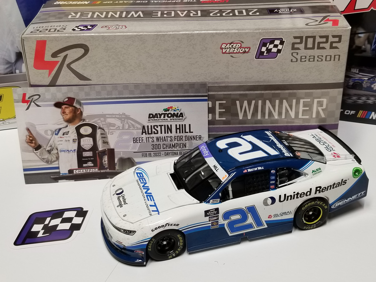 Austin Hill Autographed w/ Blue Paint Pen 2022 United Rentals Daytona 2/19  Race Win 1:24 Nascar Diecast
