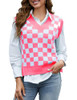 Sweater Vest Women-pink Checkered