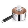 saucepan: silver; lid: brown