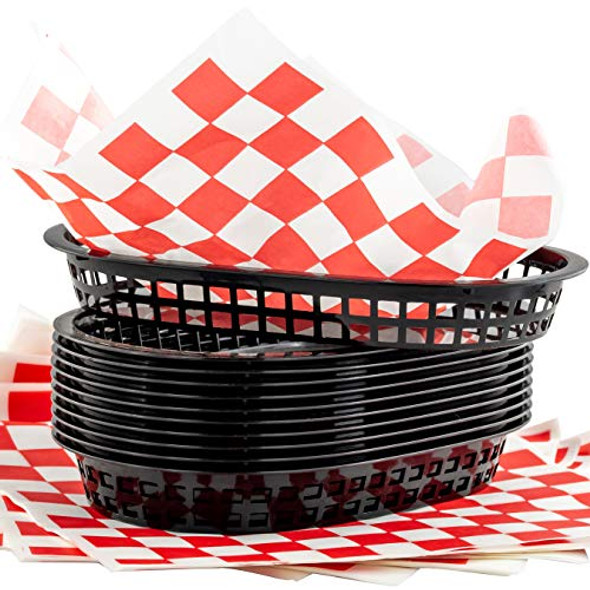 black basket, red paper