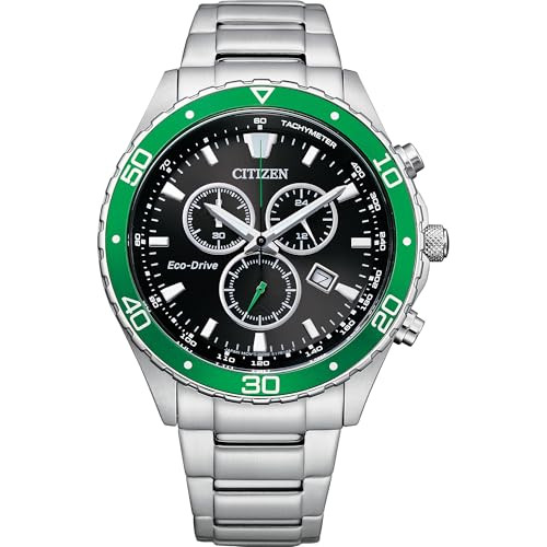 Silver-Tone Bracelet & Black/Green Dial