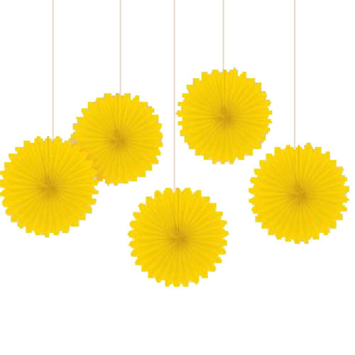 Mini Paper Fans Yellow 5pk Discount Party Warehouse
