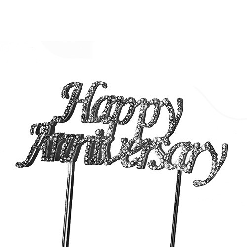 Cake Topper Diamante Happy Anniversary - Silver | Discount Party Warehouse