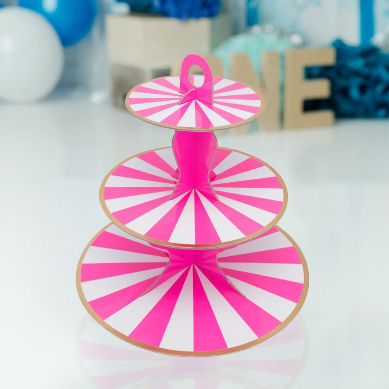 Pink Stripe Cupcake StandDiscount Party Warehouse