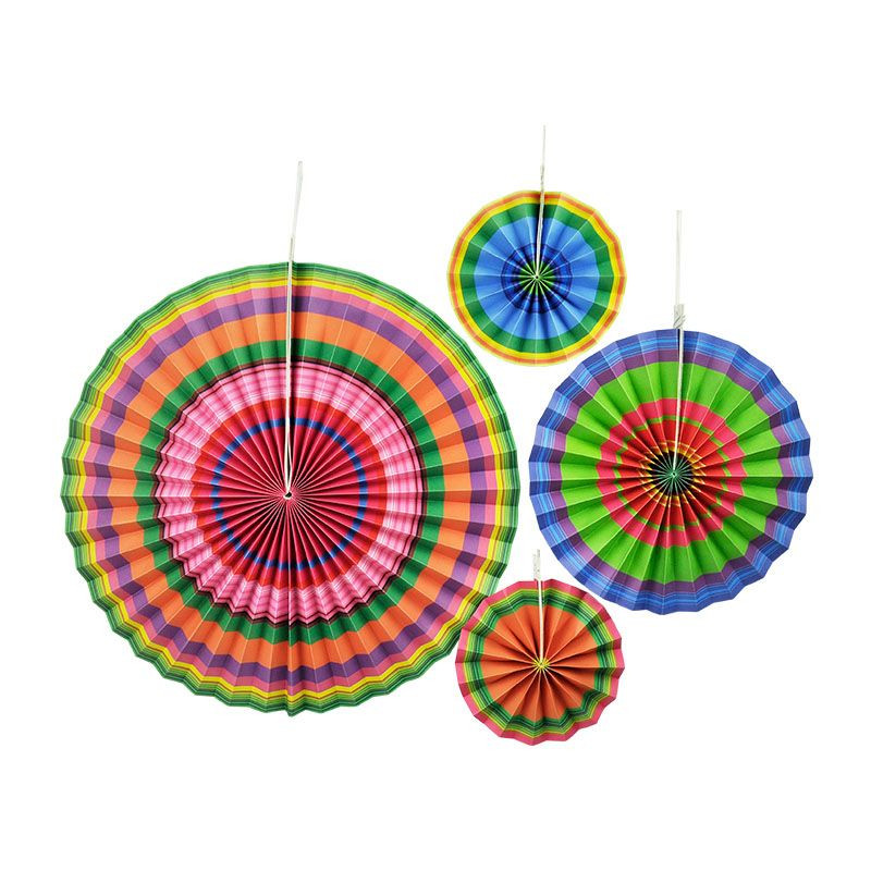 Assorted Paper Fan Set Pk4 Discount Party Warehouse