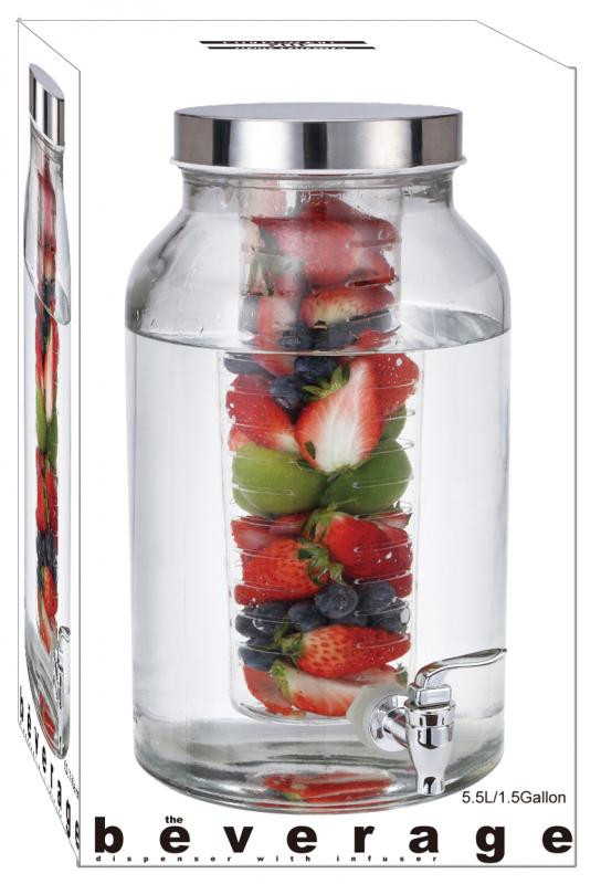 Glass Beverage Dispenser w/Infuser 5.5L