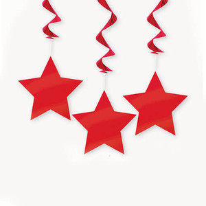 Hanging Swirl Stars - 3 Pack - Red