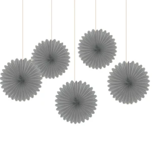 Mini Paper Fans Silver 5pk