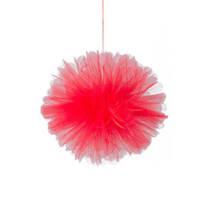Tulle Pom Poms 20cm 4Pk Red