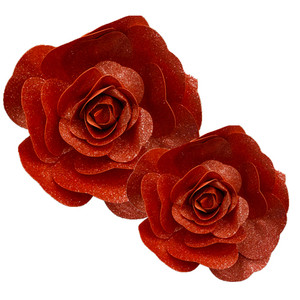 Red Glitter Foam Wall Flowers-Medium 2pk