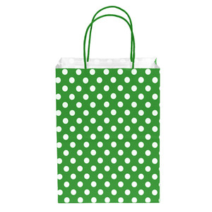 12 PK Paper Bag- Green Polka Dot Medium
