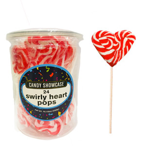 Swirl Heart Lollipop-Red 24pk