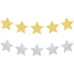 Gold & Silver Glitter Star Reversible Garland 2m