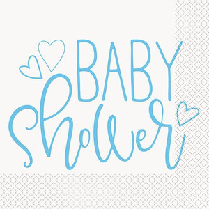 Blue Hearts Baby Shower Lunch Napkins 16pk