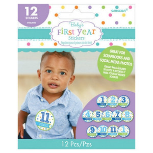 Baby Shower Stickers Month By Month Boy 12Pk