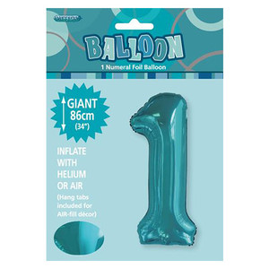 Caribbean Teal Numeral Foil Balloon 86cm - 1
