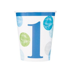 1st Birthday Blue Dots Cups - Pk8