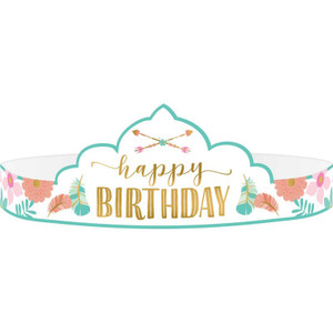 Boho Birthday Paper Tiaras Pk 8