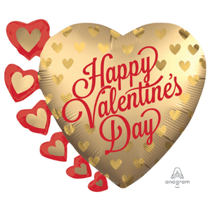 Happy Valentine's Day Gold Hearts Supershape - 60cm