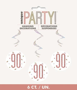 Rose Gold Glitz  Prismatic 90th Birthday Swirls 6pk