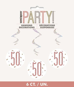 Rose Gold Glitz  Prismatic 50th Birthday Swirls 6pk