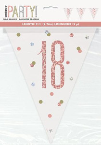 Rose Gold Glitz Prismatic Foil 18th Birthday Flag Banner