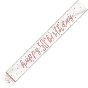 Rose Gold Glitz Foil Banner - Happy 50th Birthday Prismatic