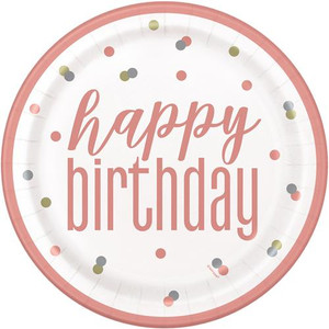 Rose Gold Glitz Happy Birthday Dinner Plates 8pk