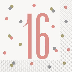Rose Gold Glitz 16th Birthday Lunch Napkins 16pk