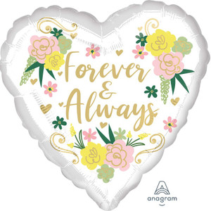 Forever & Always Floral Heart Foil Balloon - 45cm
