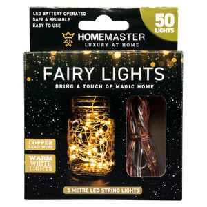 Fairy Lights Warm White Copper Battery Operated 50pk