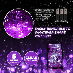 Fairy Lights Purple Battery Operated - 5 Metre - 50pk