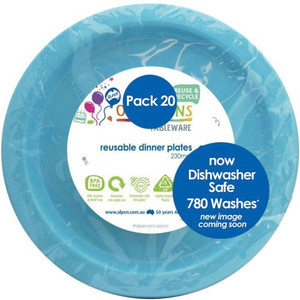 Reusable  780 wash cycles Plastic Dinner Plate Light Blue 230mm PK20 .