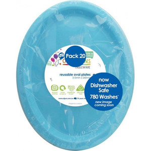 Reusable Plastic Oval Plate Light Blue 315X245mm Pk20