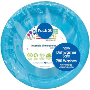 Reusable 780 wash cycles Plastic Dinner Plate Azure Blue 230mm PK20 .