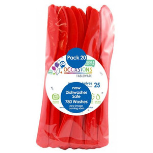 Reusable Plastic Cutlery Red Knife 195mm PK20