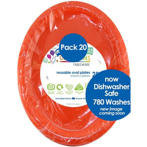 Reusable 780 wash cycles Plastic Oval  Plate Orange 315X245mm PK20