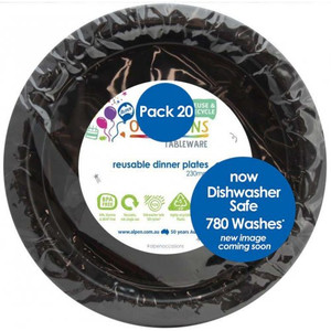 Reusable Plastic Dinner  Plate Black 230mm PK20