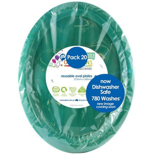Reusable 780 wash cycles Plastic Oval Plate Green  315X245mm PK20
