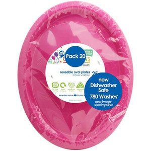 Reusable Plastic Magenta Oval Plates 315X245mm PK20
