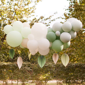 Mix It Up Balloon Garland with Hanging Palm Paper Fans Mint