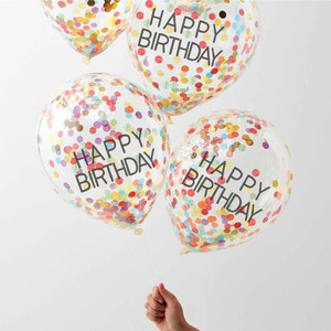 Happy Birthday Rainbow 30cm Confetti Balloons PK5