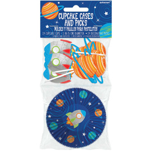Blast Off Birthday Cupcake Cases & Picks Set