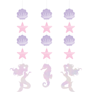 Mermaid Shine Iridescent Hanging String Cutouts 57cm 3pk