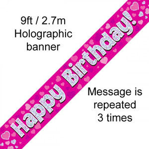 Banner 2.7M  Pink holographic Happy Birthday