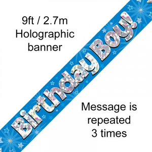 Banner 2.7M Blue Holographic Birthday Boy