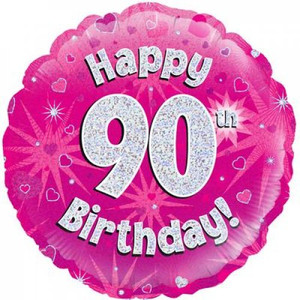 Foil Balloon 18" Pink Holographic  Happy Birthday 90TH