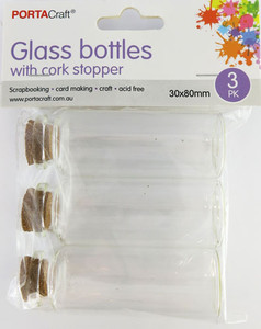 Glass Bottles with Cork Stopper 3pk 30x80mm