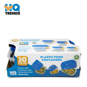 Plastic Containers with Blue Lid 30-pc Set, Assorted Sizes Case